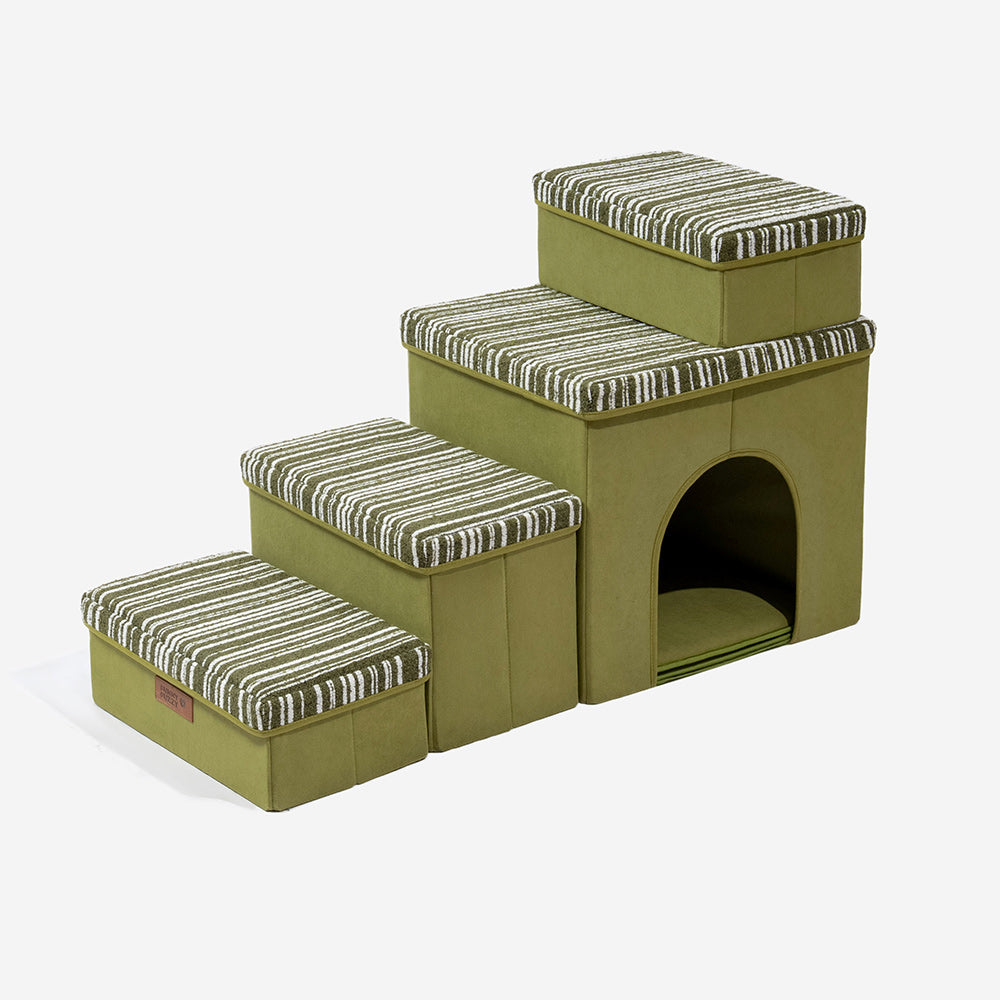 SnugNest Strukturierte Streifen-Hundetreppe mit Stauraum