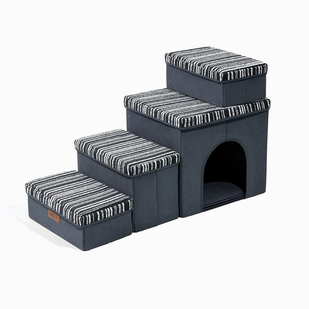 SnugNest Textured Stripe Dog Stairs with Storage
