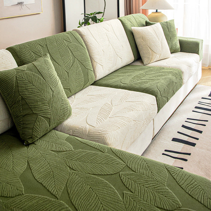 Moderner Blatt-Jacquard Wasserabweisender Kratzfester Stretch-Vollbezug für Outdoor-Sofas