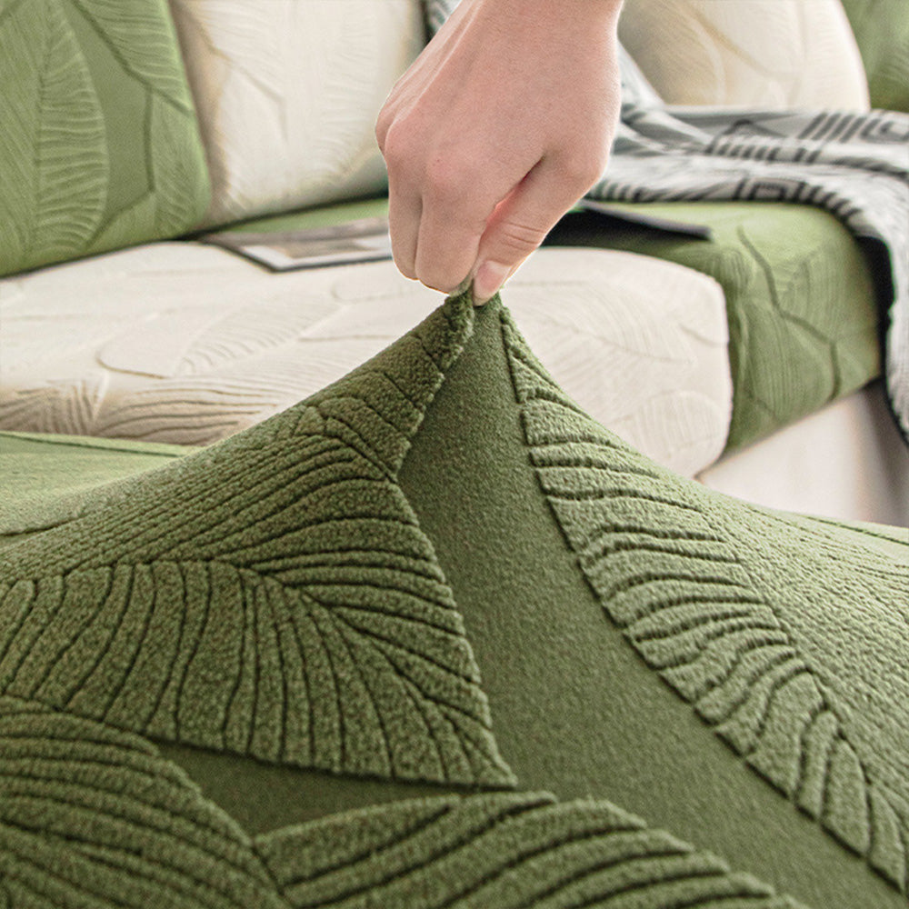Moderner Blatt-Jacquard Wasserabweisender Kratzfester Stretch-Vollbezug für Outdoor-Sofas
