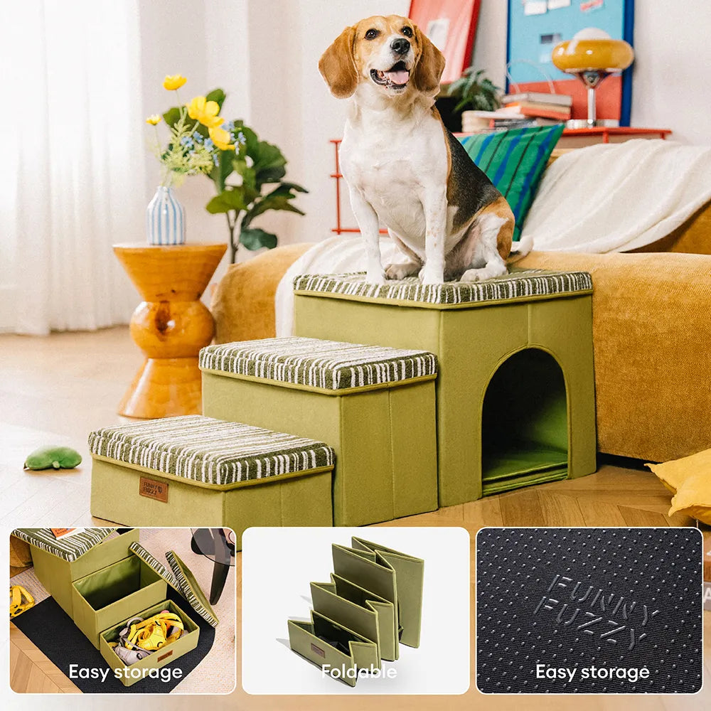 SnugNest Textured Stripe Dog Stairs with Storage