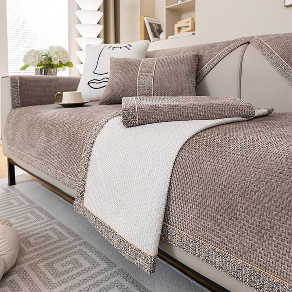 All-Season Modern Tweed Woven Chenille Anti-Slip Outdoor Couch Cover