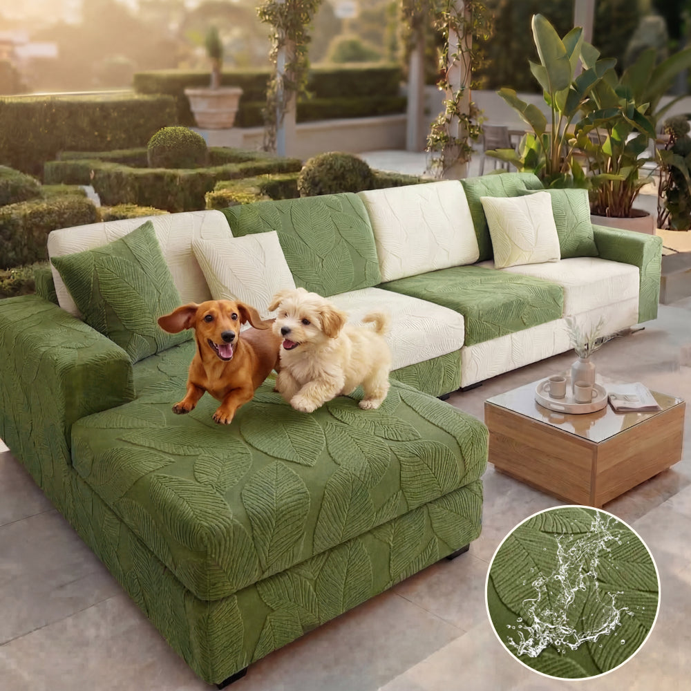 Moderner Blatt-Jacquard Wasserabweisender Kratzfester Stretch-Vollbezug für Outdoor-Sofas