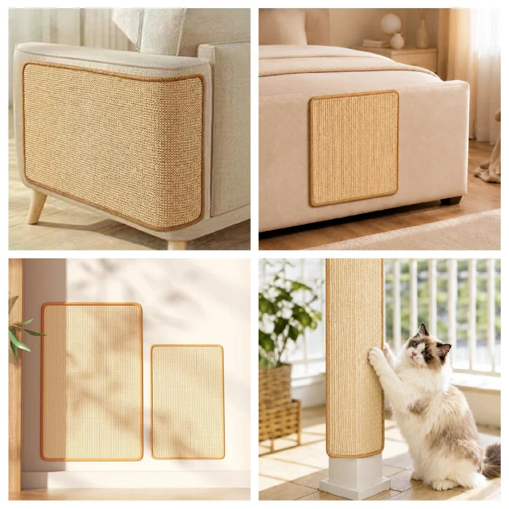 Faux Sisal Cat Scratcher Mat Sofa Protector with Velcro Tape