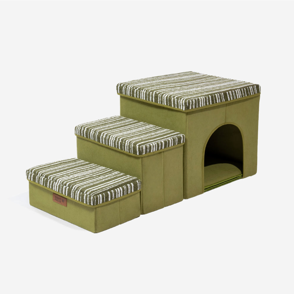 SnugNest Strukturierte Streifen-Hundetreppe mit Stauraum
