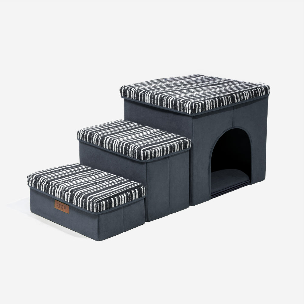 SnugNest Strukturierte Streifen-Hundetreppe mit Stauraum