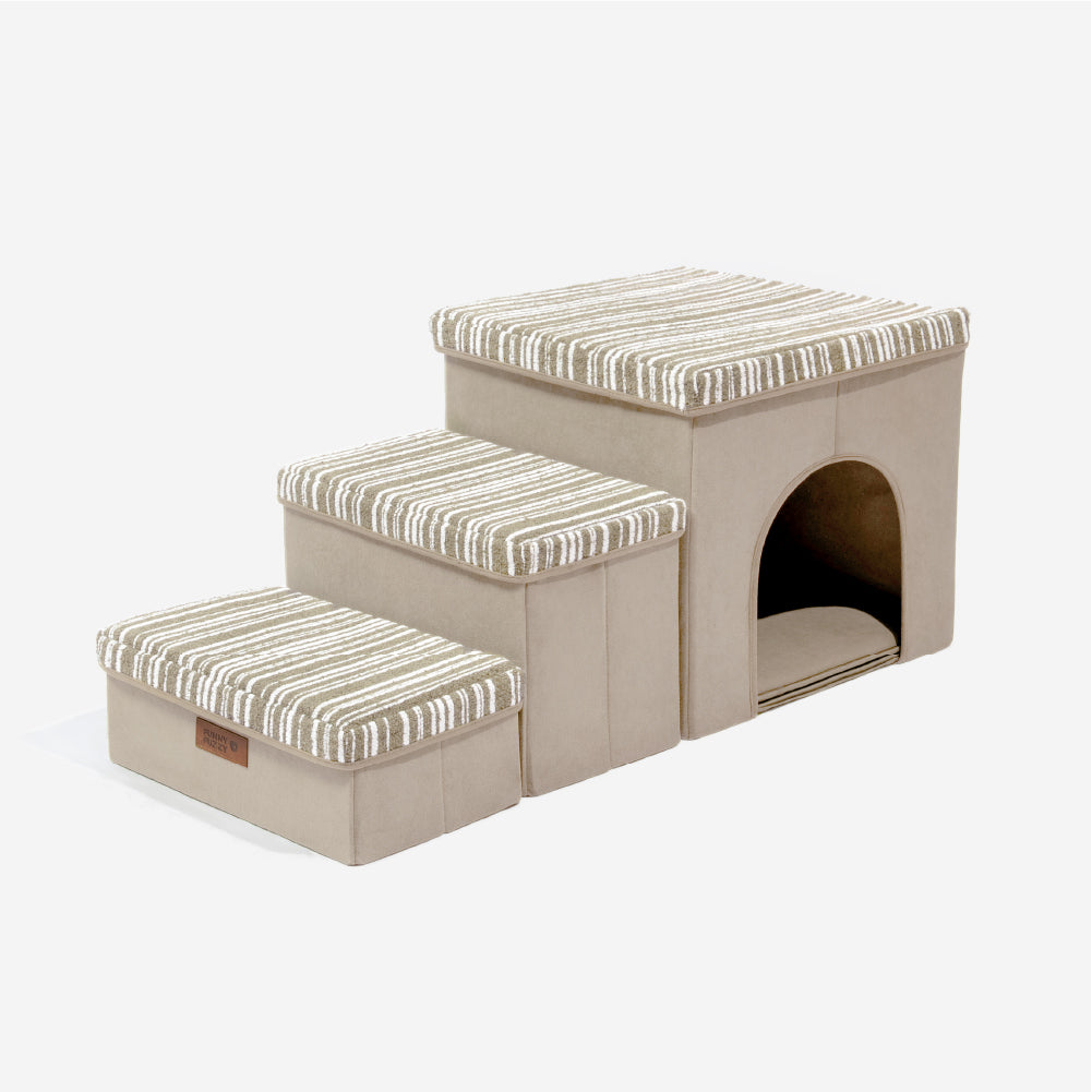 SnugNest Textured Stripe Dog Stairs with Storage