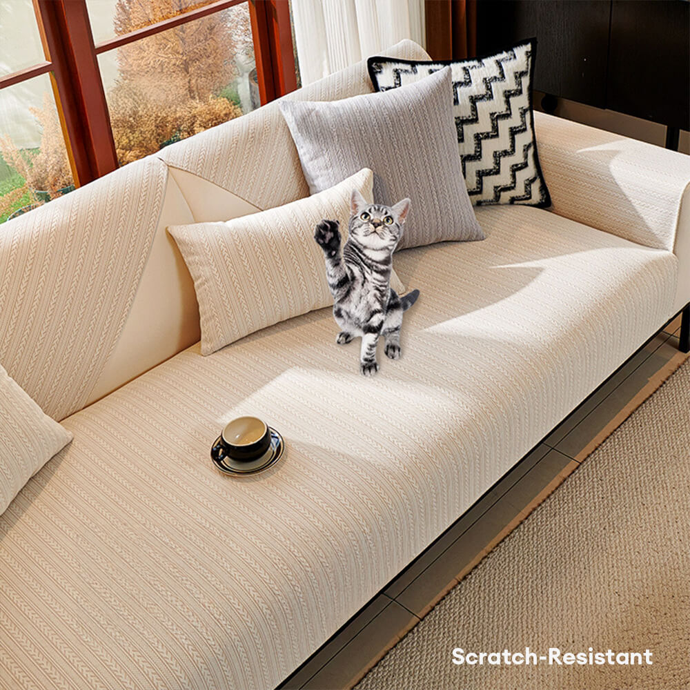 Minimalist Water-resistant Wheat Stripe Design Chenille Couch Cover
