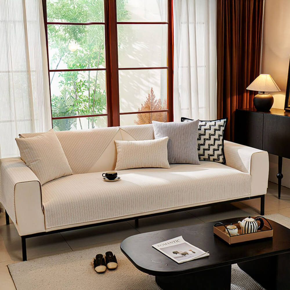 Minimalist Water-resistant Wheat Stripe Design Chenille Couch Cover