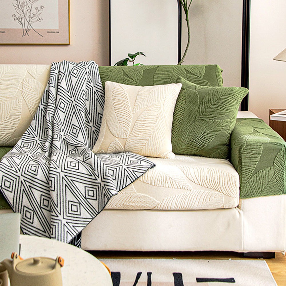 Moderner Blatt-Jacquard Wasserabweisender Kratzfester Stretch-Vollbezug für Outdoor-Sofas