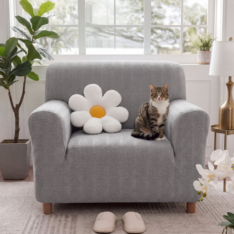 Elegant Herringbone Cream Aesthetic Stretch Magic Armchair Cover