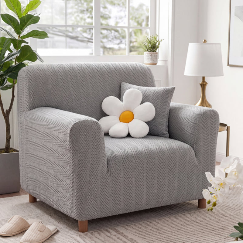 Elegant Herringbone Cream Aesthetic Stretch Magic Armchair Cover