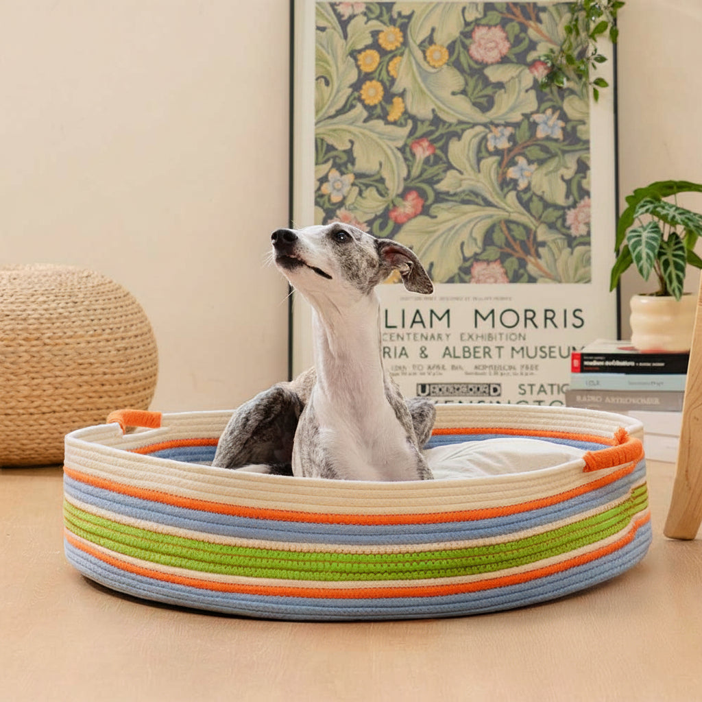 Handcrafted Stripe Calming Pet Bed - Timeless Nest