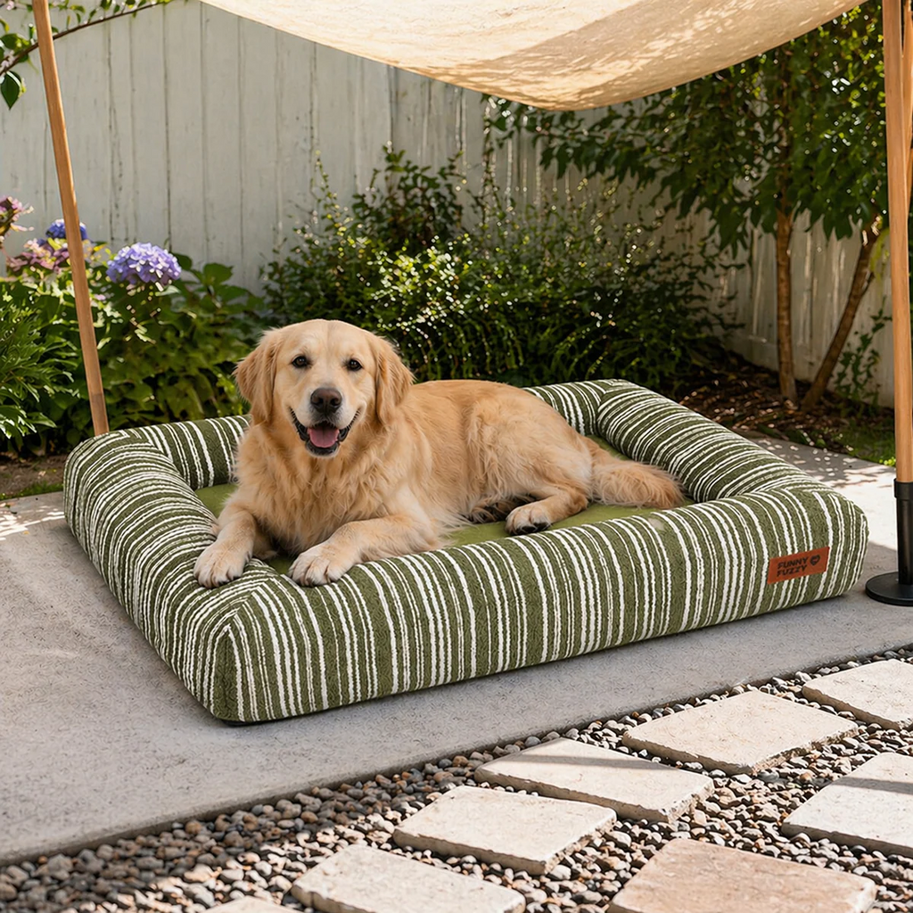 SnugNest Orthopädisches Outdoor-Hundebett mit Texturiertem Streifenmuster