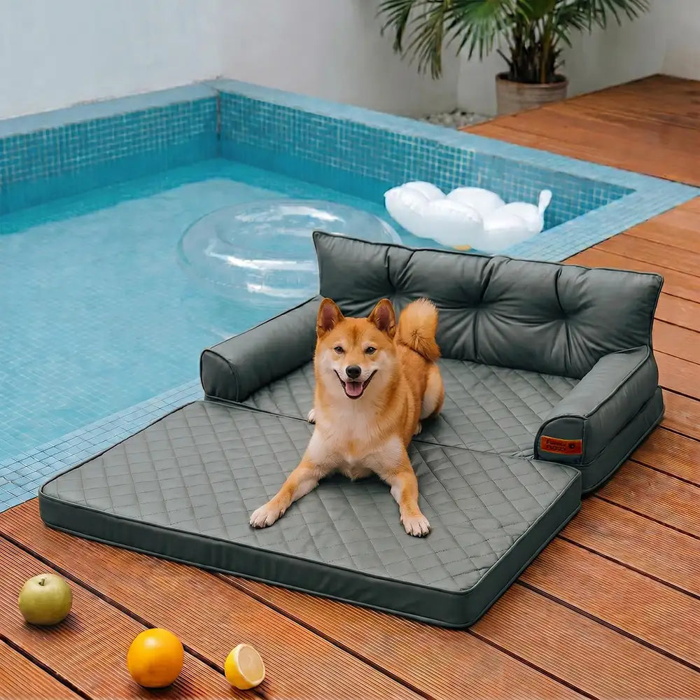 Luxe Faux Leather Foldable Orthopedic Large Dog Bed - Outdoor