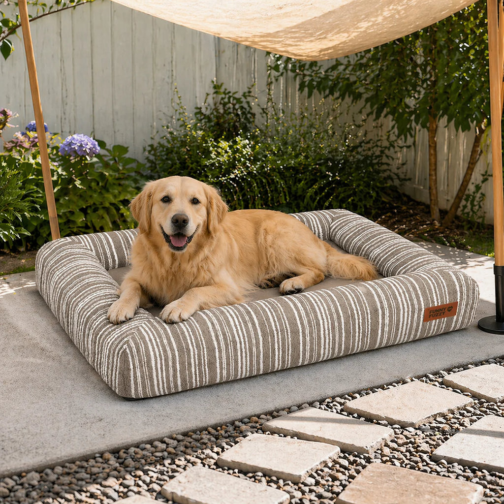 SnugNest Orthopädisches Outdoor-Hundebett mit Texturiertem Streifenmuster