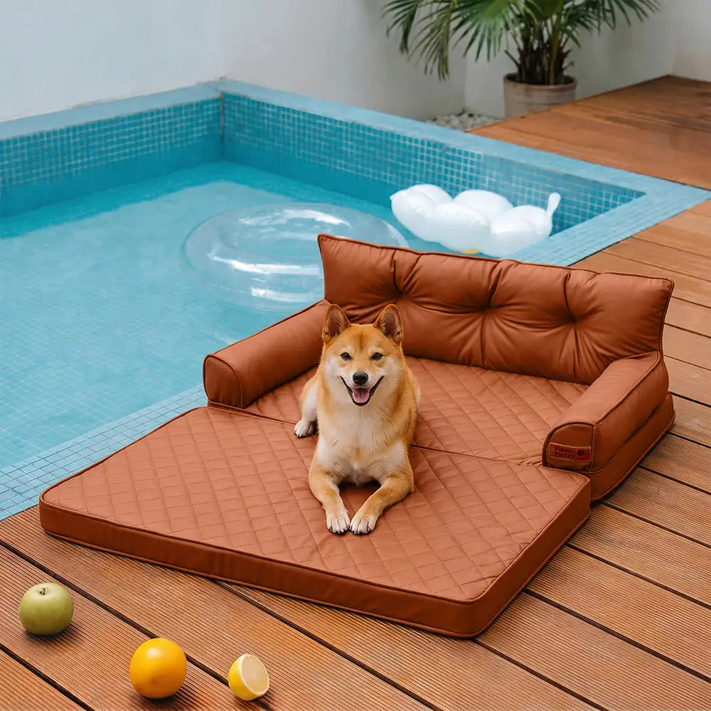 Luxe Faux Leather Foldable Orthopedic Large Dog Bed - Outdoor