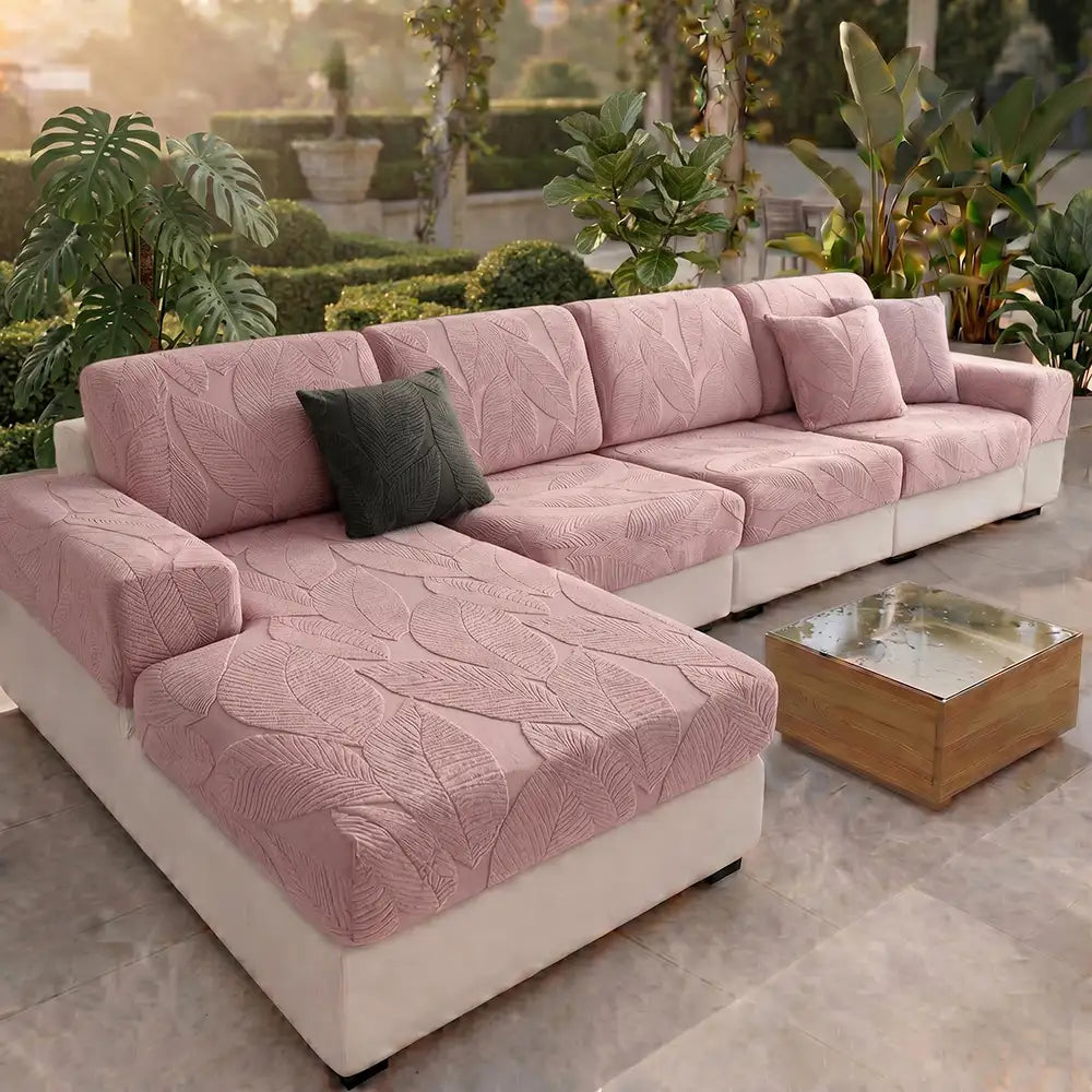 Moderner Blatt-Jacquard Wasserabweisender Kratzfester Stretch-Vollbezug für Outdoor-Sofas