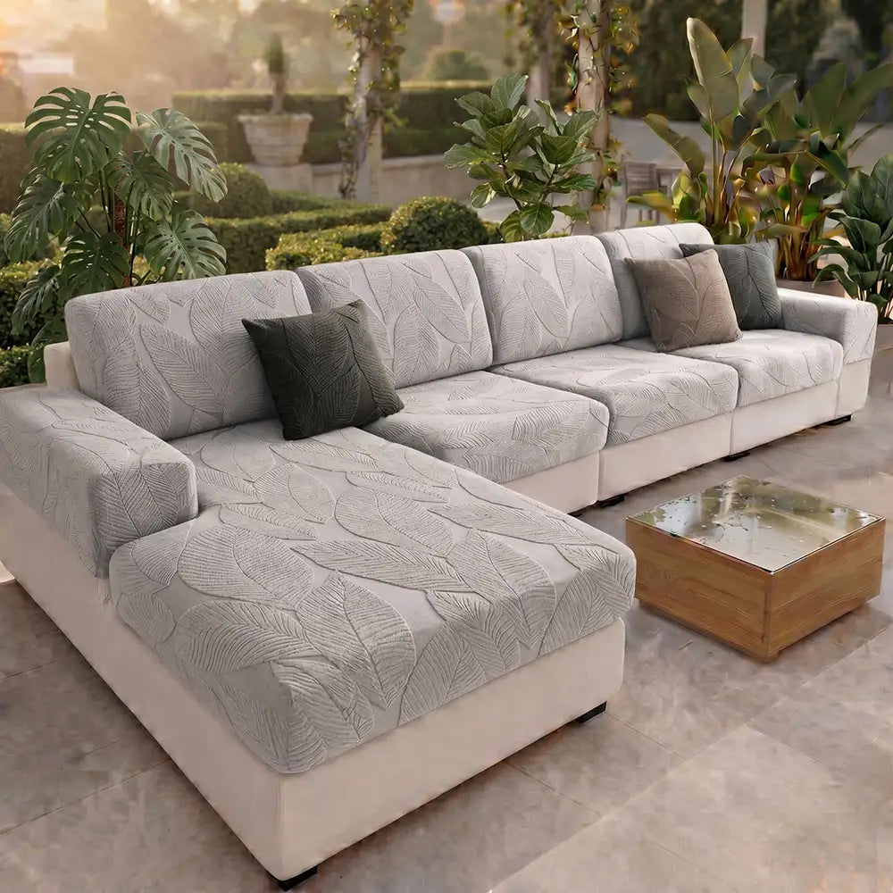Moderner Blatt-Jacquard Wasserabweisender Kratzfester Stretch-Vollbezug für Outdoor-Sofas