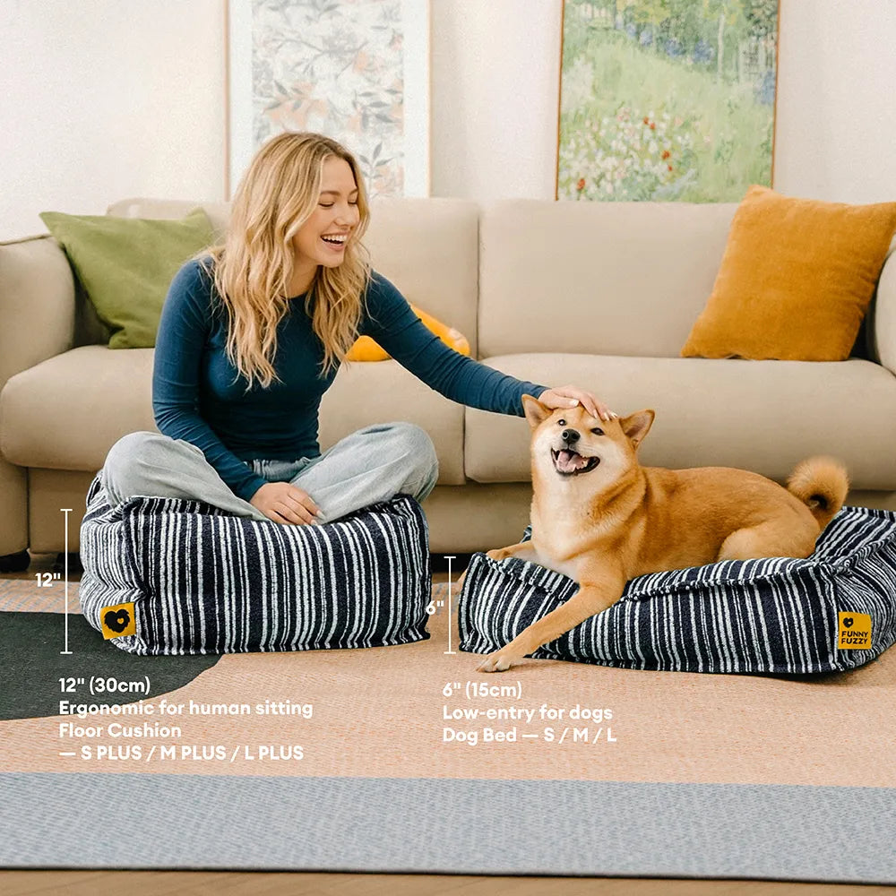 SnugNest Textured Stripe Storage Ottoman Dog Bed