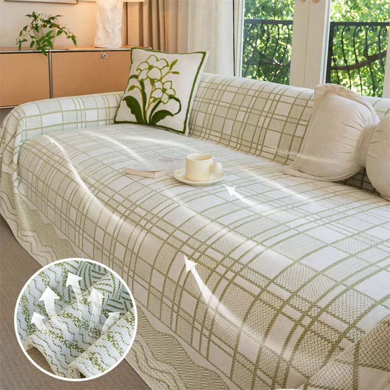 Kariertes atmungsaktives Chenille-Sofa-Schutzbezug