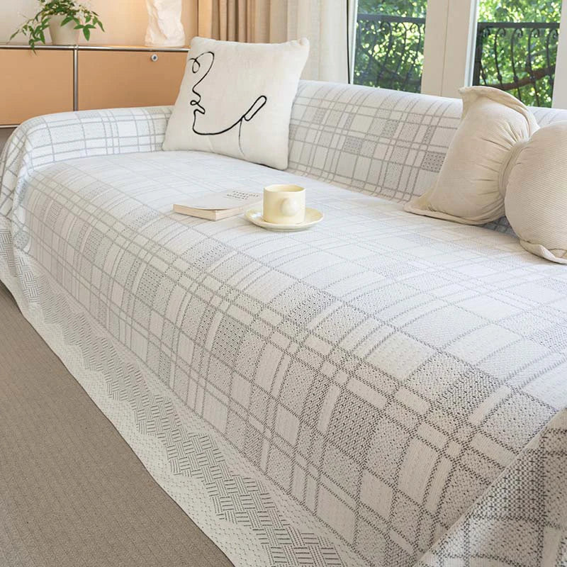 Kariertes atmungsaktives Chenille-Sofa-Schutzbezug