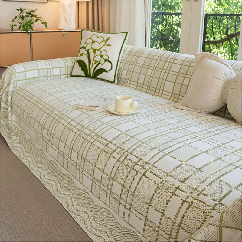 Kariertes atmungsaktives Chenille-Sofa-Schutzbezug