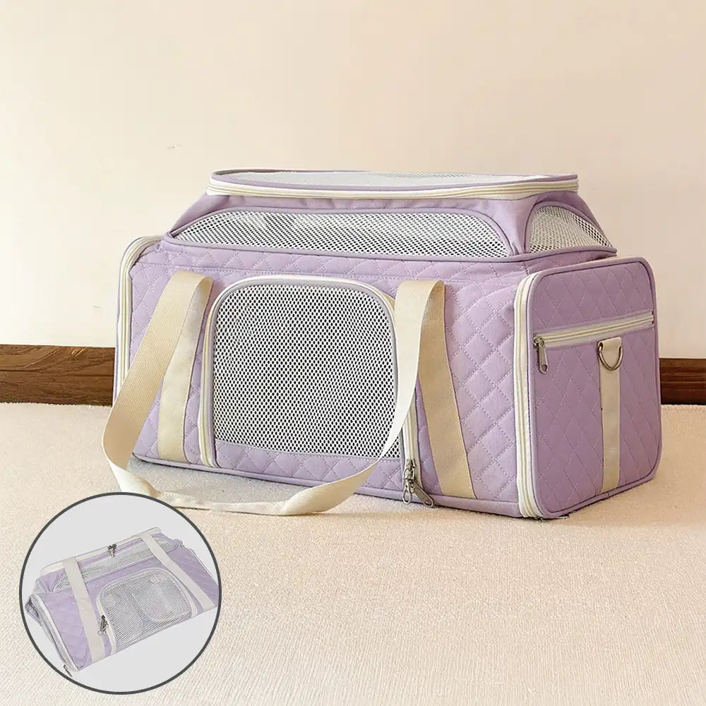 Classic Diamond Pattern Portable Cat Carrier Large-Capacity Expandable Pet Carrier Bag