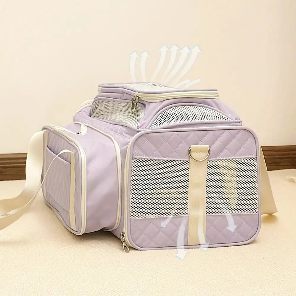 Classic Diamond Pattern Portable Cat Carrier Large-Capacity Expandable Pet Carrier Bag