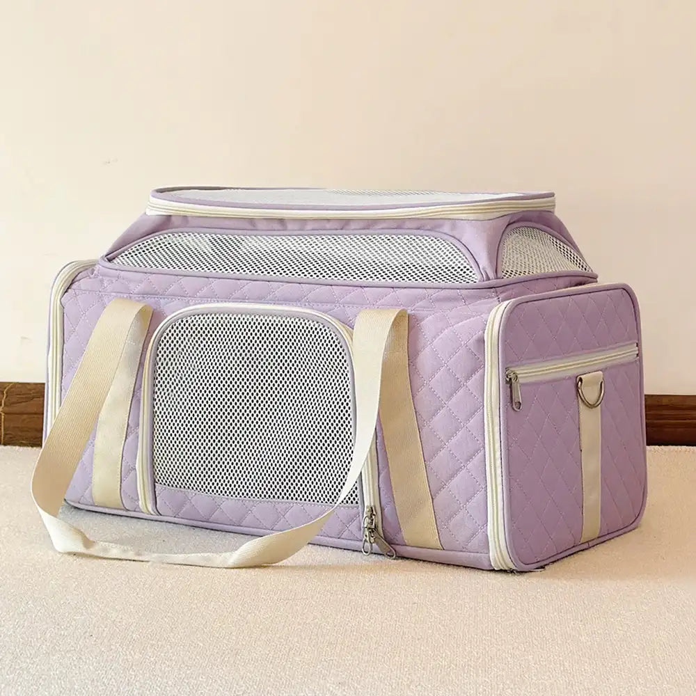 Classic Diamond Pattern Portable Cat Carrier Large-Capacity Expandable Pet Carrier Bag