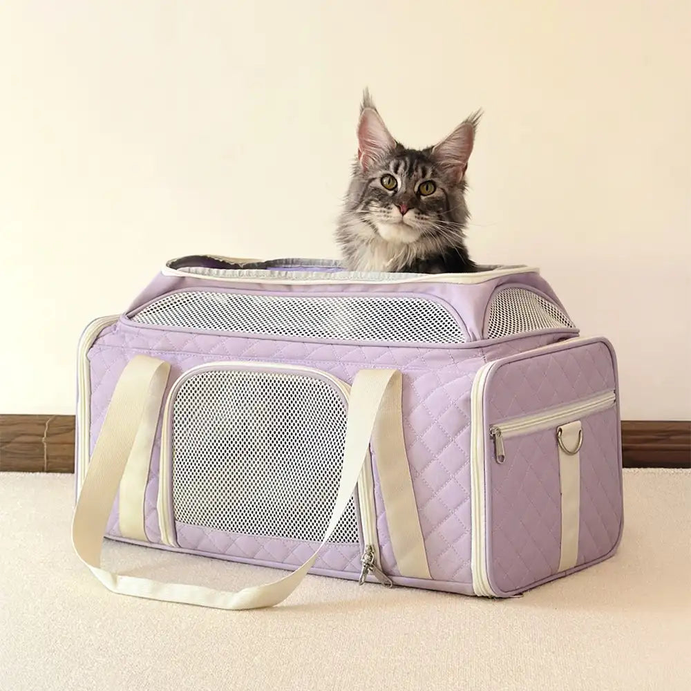 Classic Diamond Pattern Portable Cat Carrier Large-Capacity Expandable Pet Carrier Bag