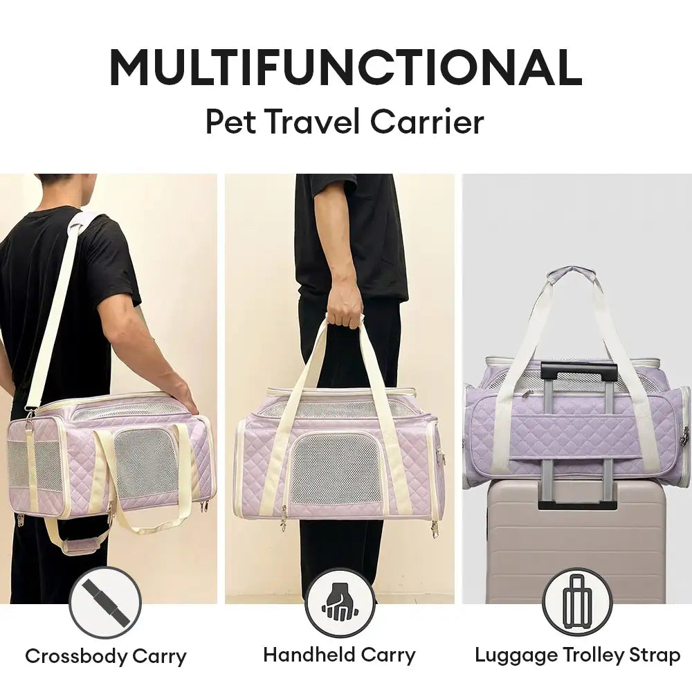 Classic Diamond Pattern Portable Cat Carrier Large-Capacity Expandable Pet Carrier Bag