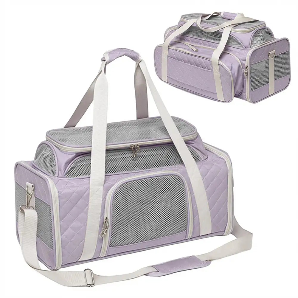 Classic Diamond Pattern Portable Cat Carrier Large-Capacity Expandable Pet Carrier Bag
