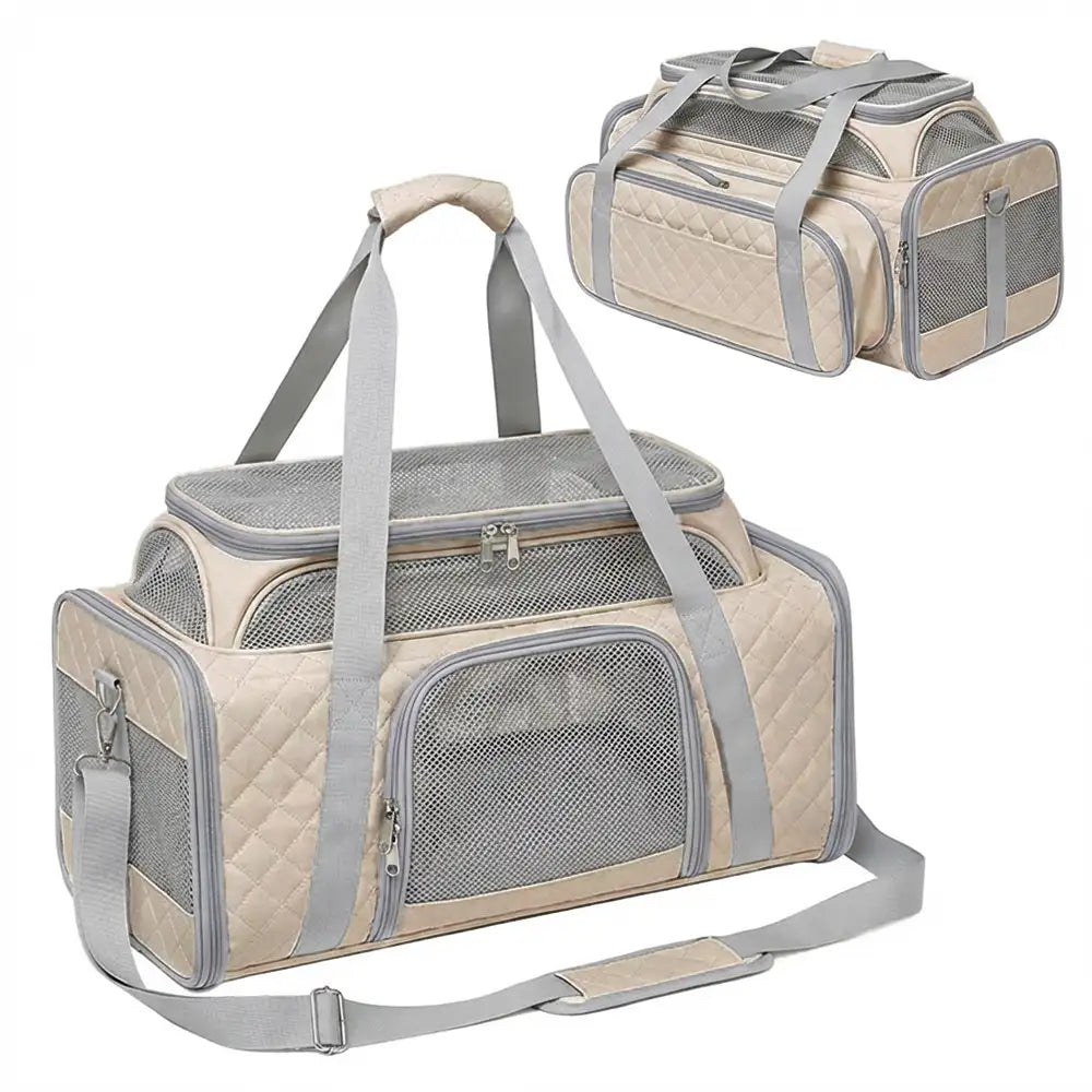 Classic Diamond Pattern Portable Cat Carrier Large-Capacity Expandable Pet Carrier Bag