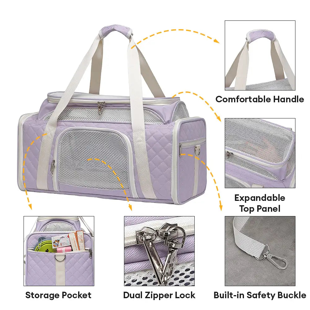 Classic Diamond Pattern Portable Cat Carrier Large-Capacity Expandable Pet Carrier Bag