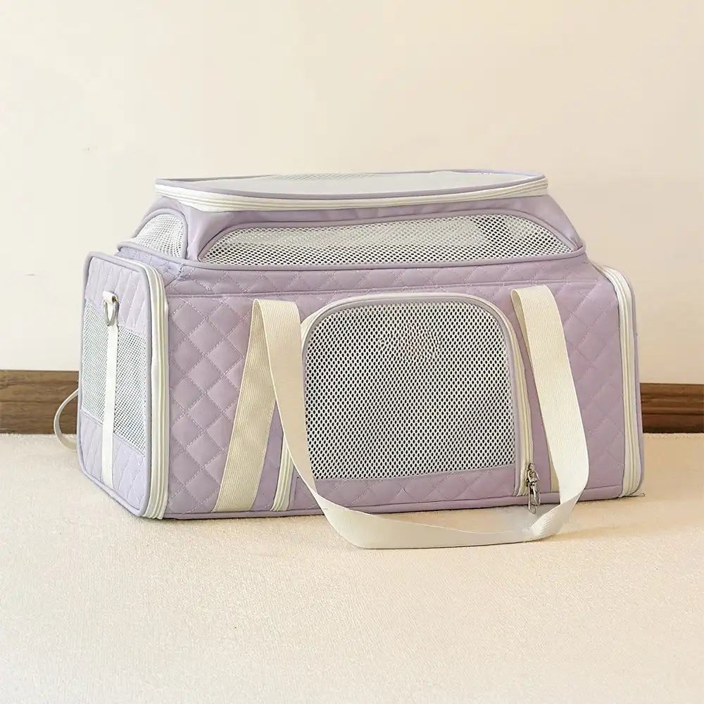 Classic Diamond Pattern Portable Cat Carrier Large-Capacity Expandable Pet Carrier Bag