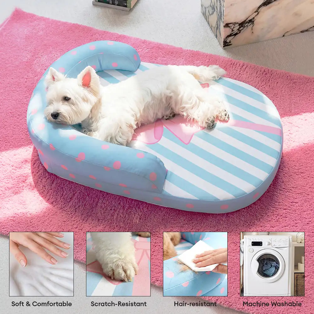 Kühlendes, atmungsaktives orthopädisches Hundebett mit Nackenstütze – Schleife