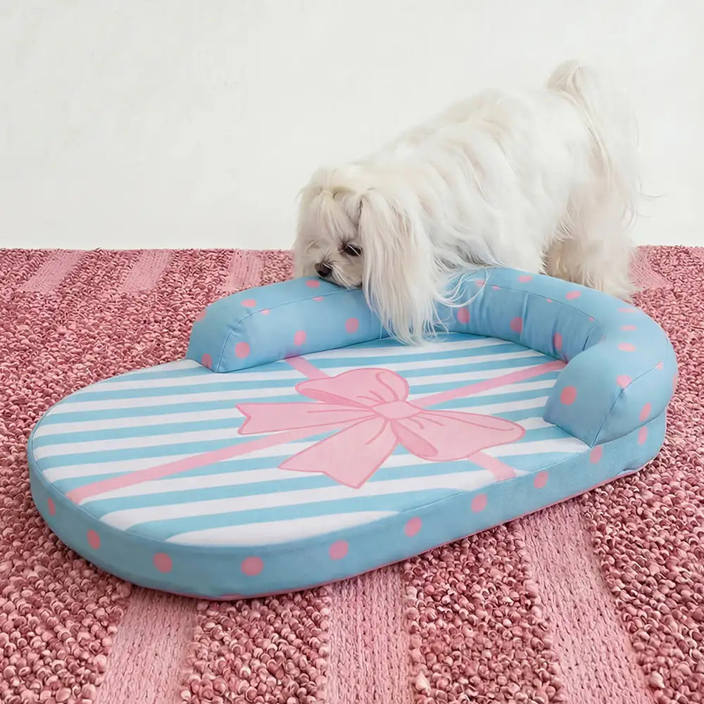 Kühlendes, atmungsaktives orthopädisches Hundebett mit Nackenstütze – Schleife