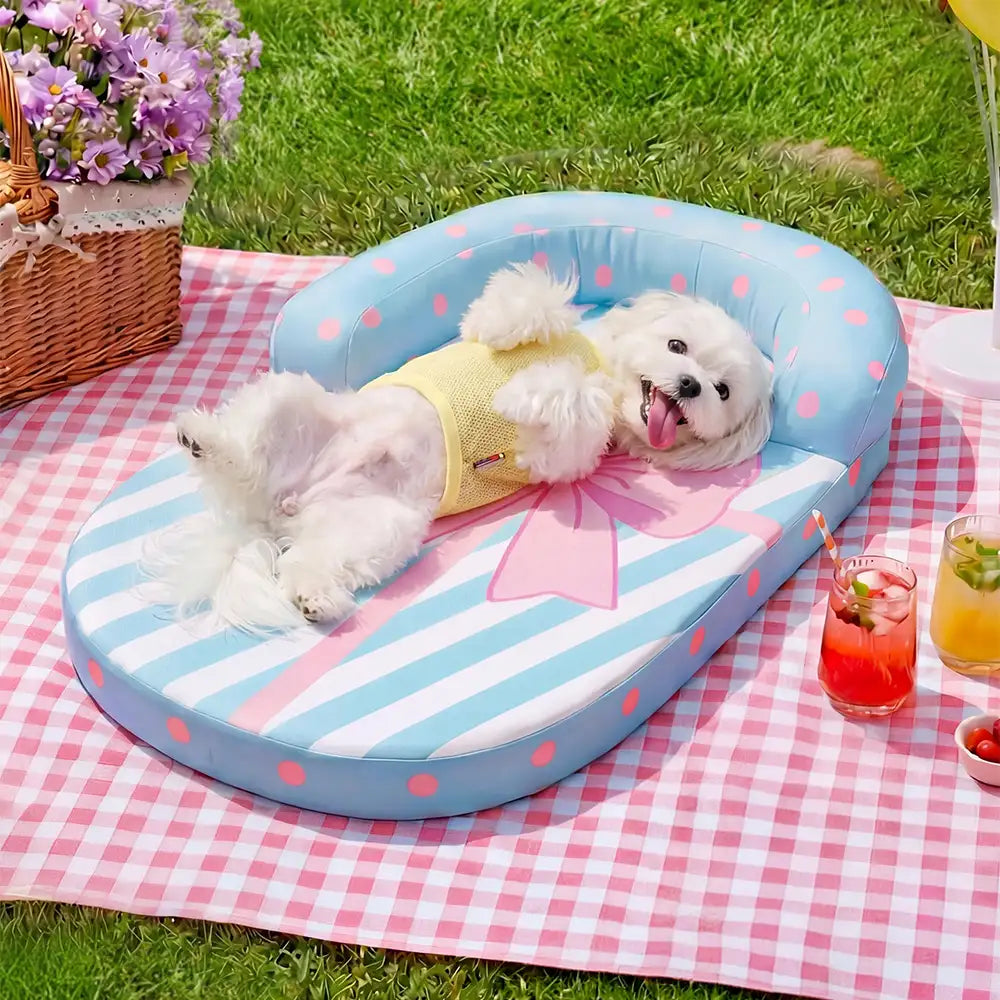 Kühlendes, atmungsaktives orthopädisches Hundebett mit Nackenstütze – Schleife