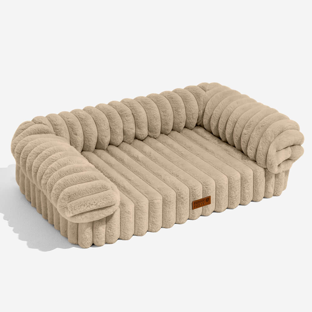 Cremefarbenes flauschiges, komfortables orthopädisches Hunde- und Katzensofabett