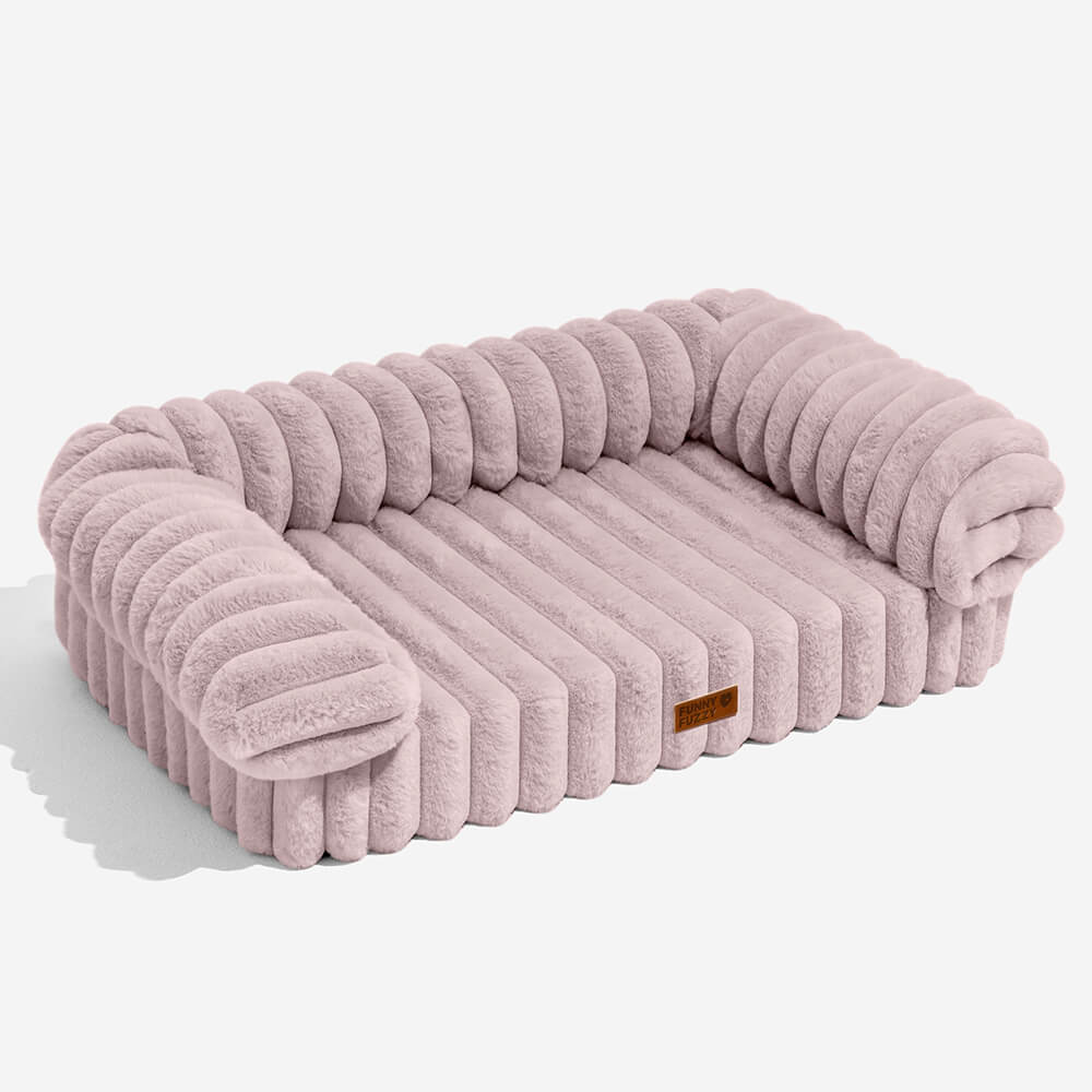 Cremefarbenes flauschiges, komfortables orthopädisches Hunde- und Katzensofabett