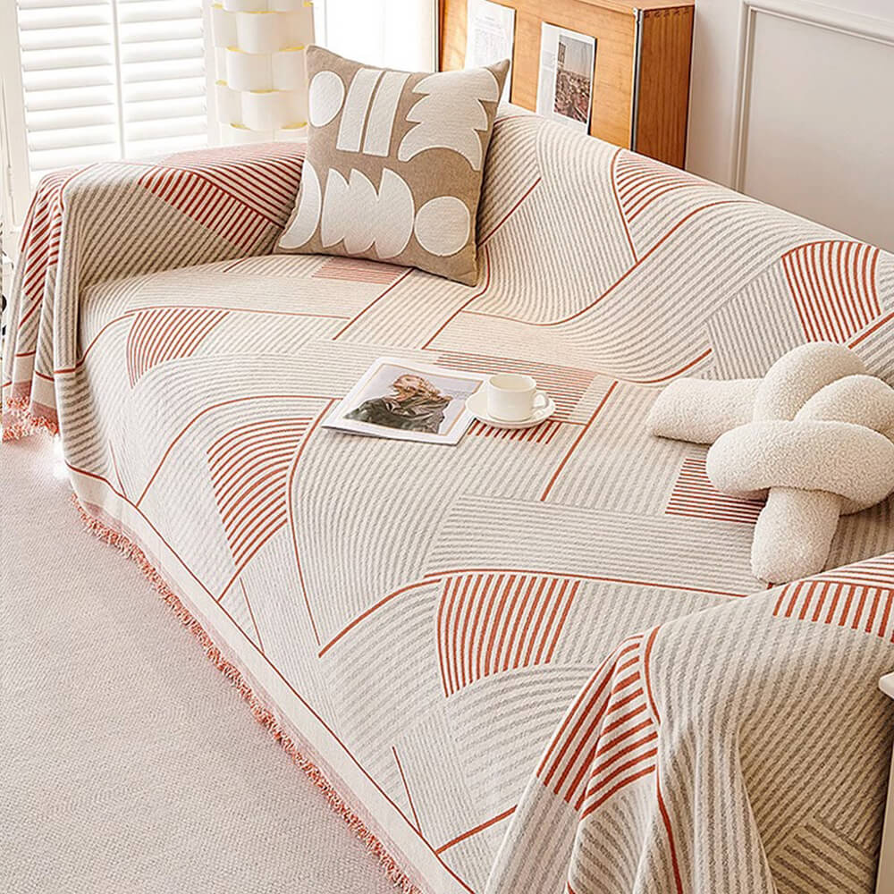 Classic Geometric Pattern Chenille Throw Couch Cover