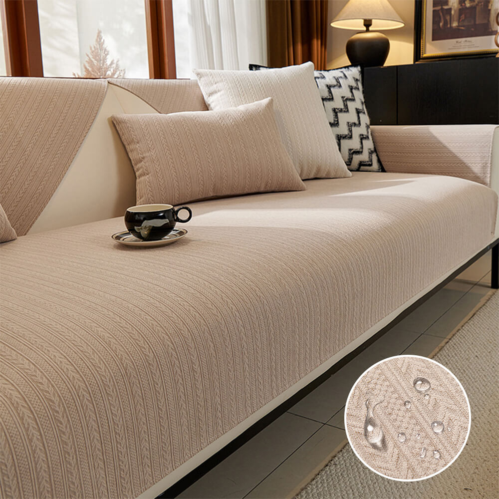 Minimalist Water-resistant Wheat Stripe Design Chenille Couch Cover