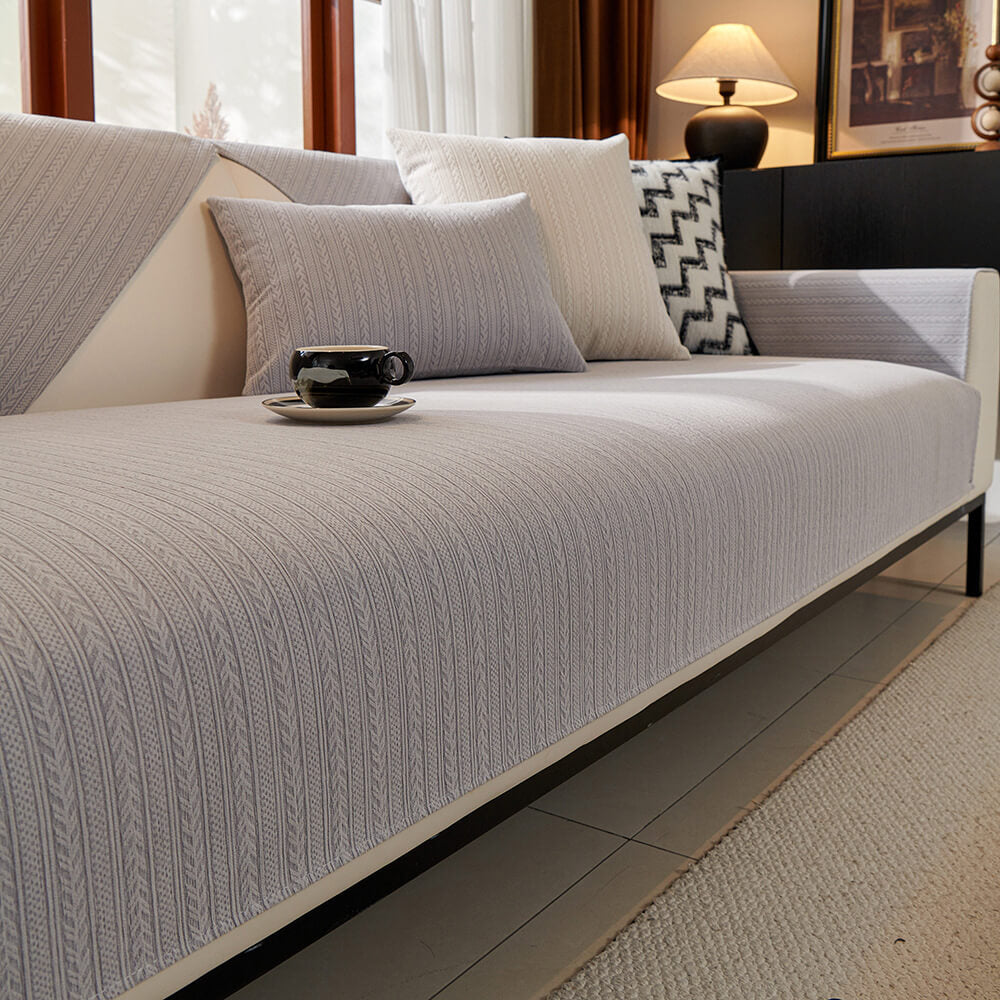 Minimalist Water-resistant Wheat Stripe Design Chenille Couch Cover