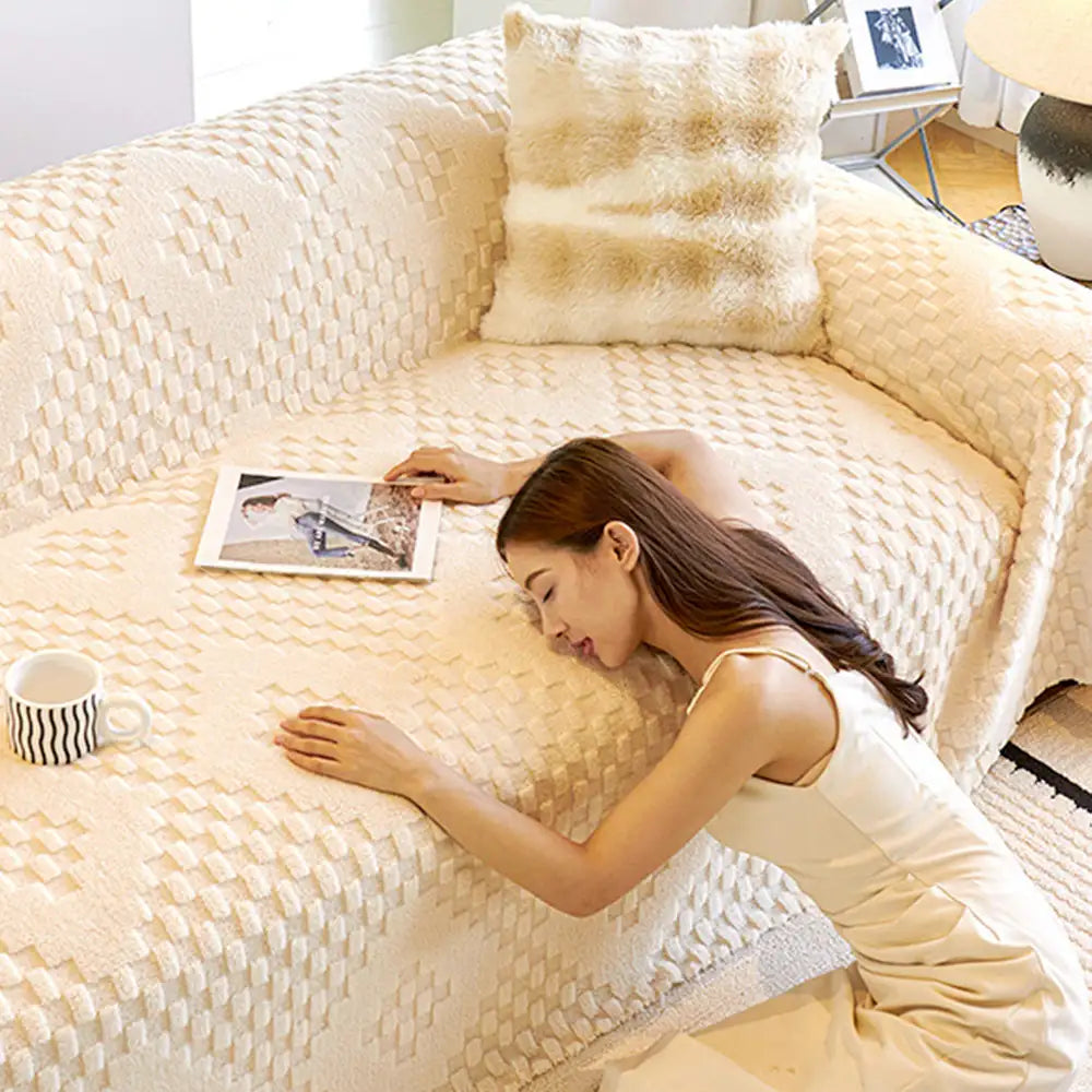 Fluffy Jacquard Velvet Scratch-Resistant Thickened Sofa Blanket Couch Cover