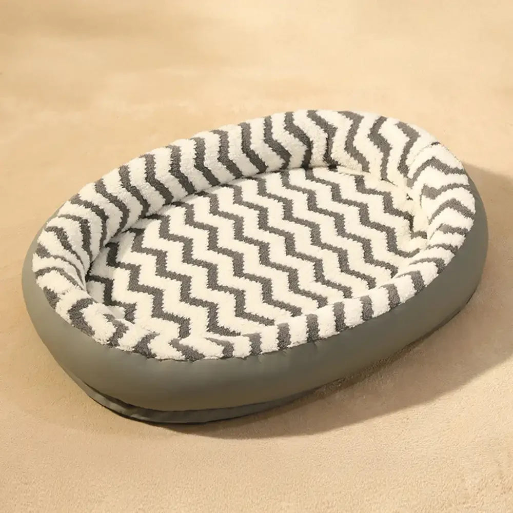 Geometric Wave Pattern Faux Leather Warm Removable And Washable Dog Bed