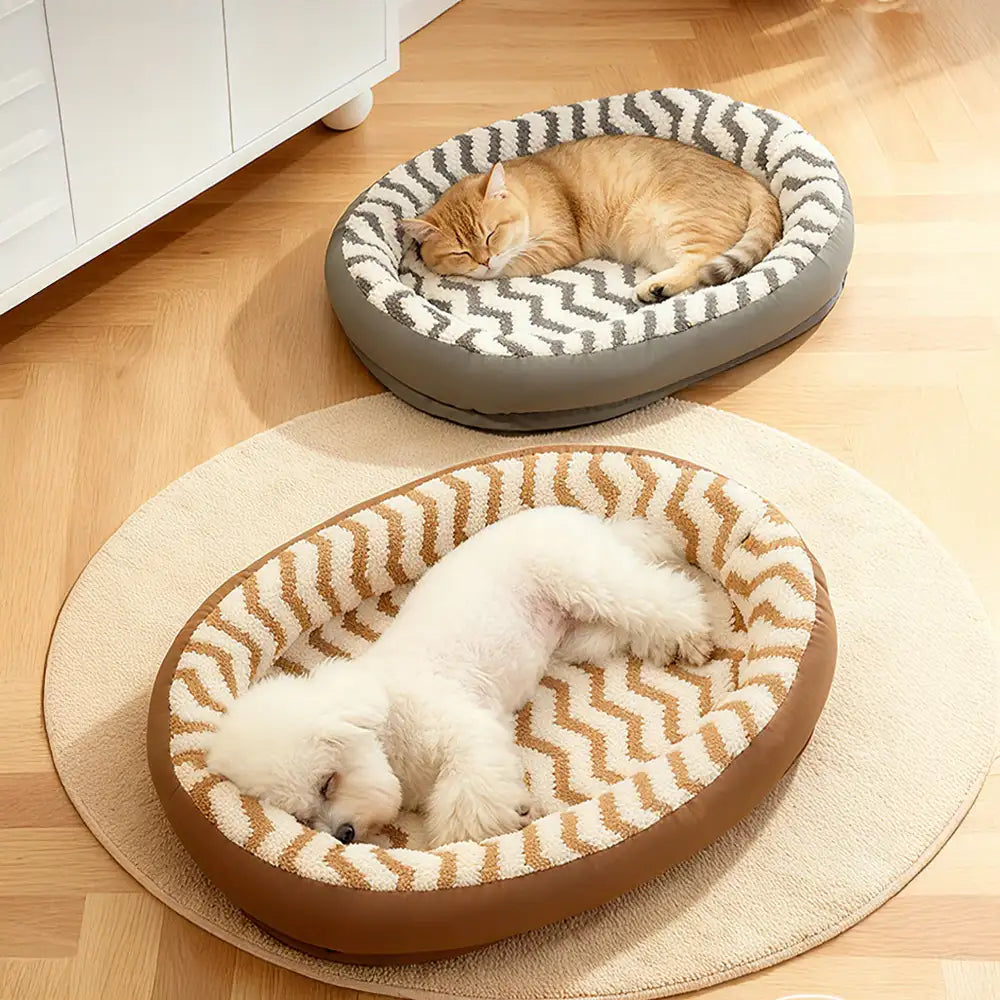 Geometric Wave Pattern Faux Leather Warm Removable And Washable Dog Bed