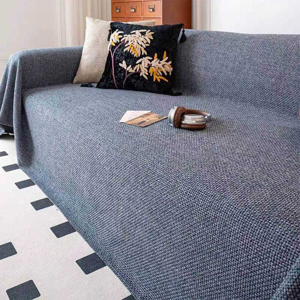 Breathable Woven Linen-Look Scratch-Resistant Throw Couch Cover