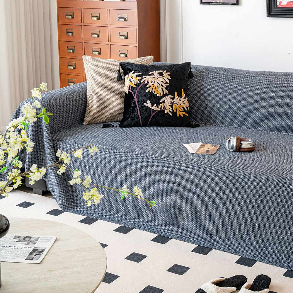 Breathable Woven Linen-Look Scratch-Resistant Throw Couch Cover