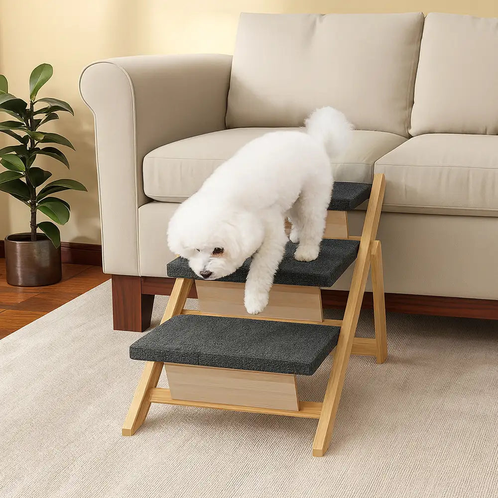 2-in-1 Foldable Wooden Dog Stairs & Ramp with Non-Slip Pad
